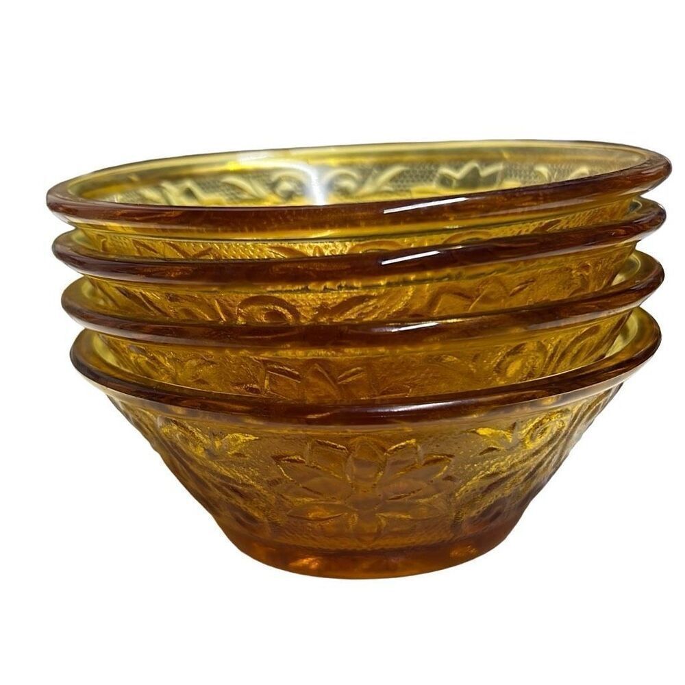 4 Indiana Glass Tiara Amber Sandwich Small Dessert Berry Bowls